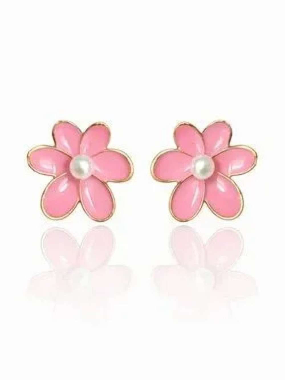 Pink Flower Pearl Center Stud Earrings
